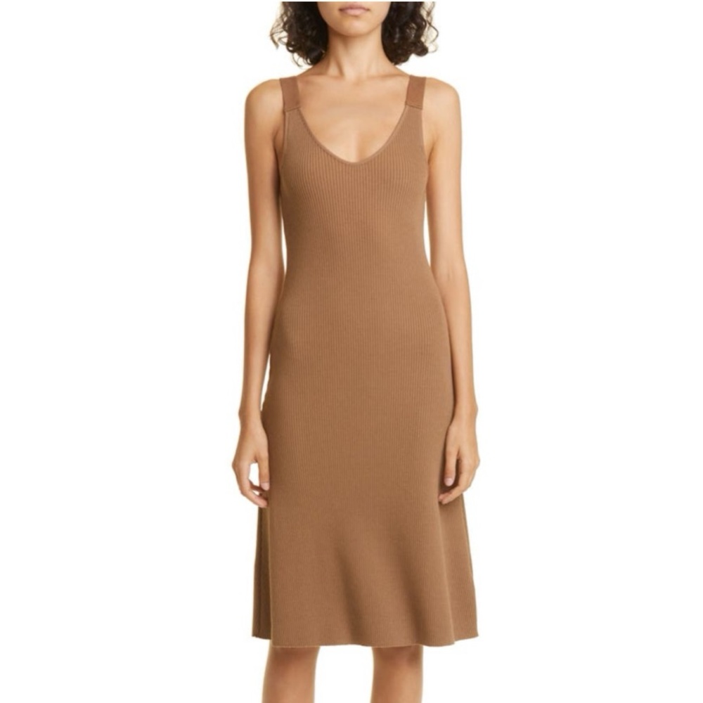 Vince Tan Rib Cotton Blend Sweater Dress Size Large
